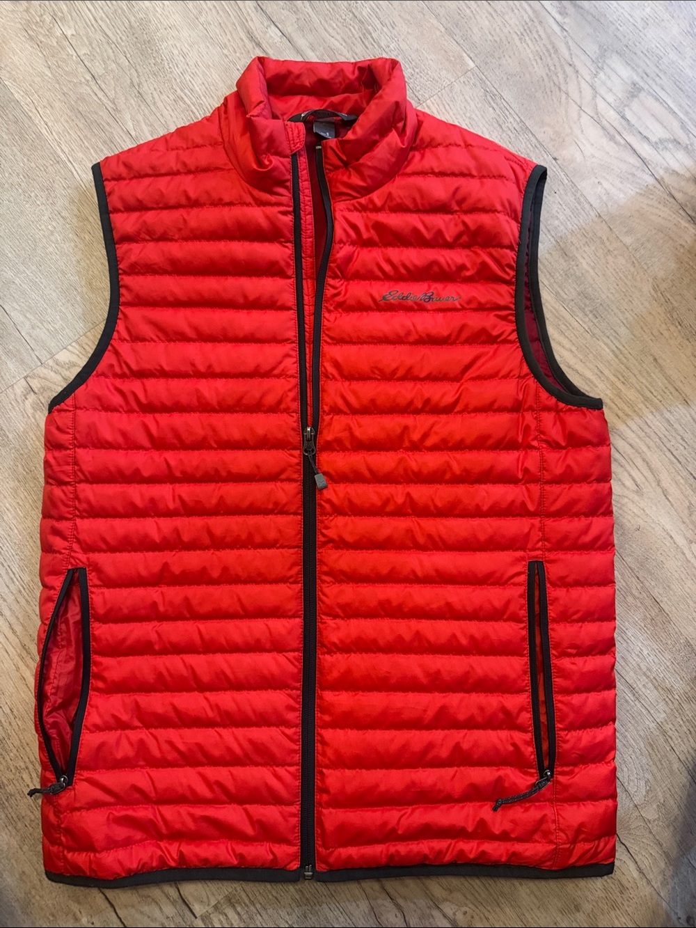 Eddie Bauer Down Puffer Vest EB700 Mens Small Red Full Zip Outdoor Hiking Jacket